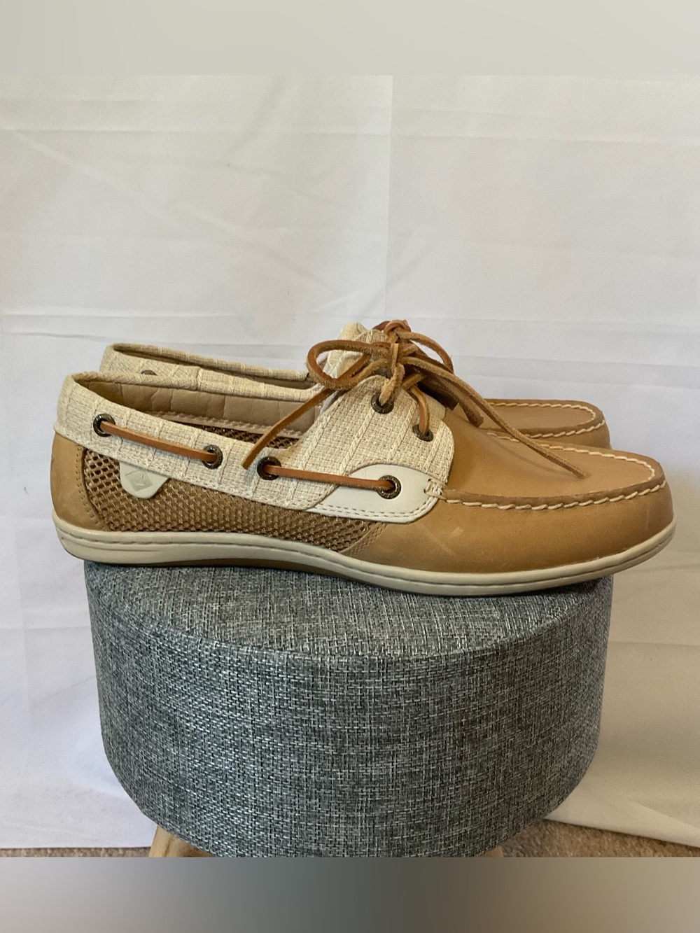 Sperry Top-sider Tan and Cream Leather Boat Shoes Size 10
